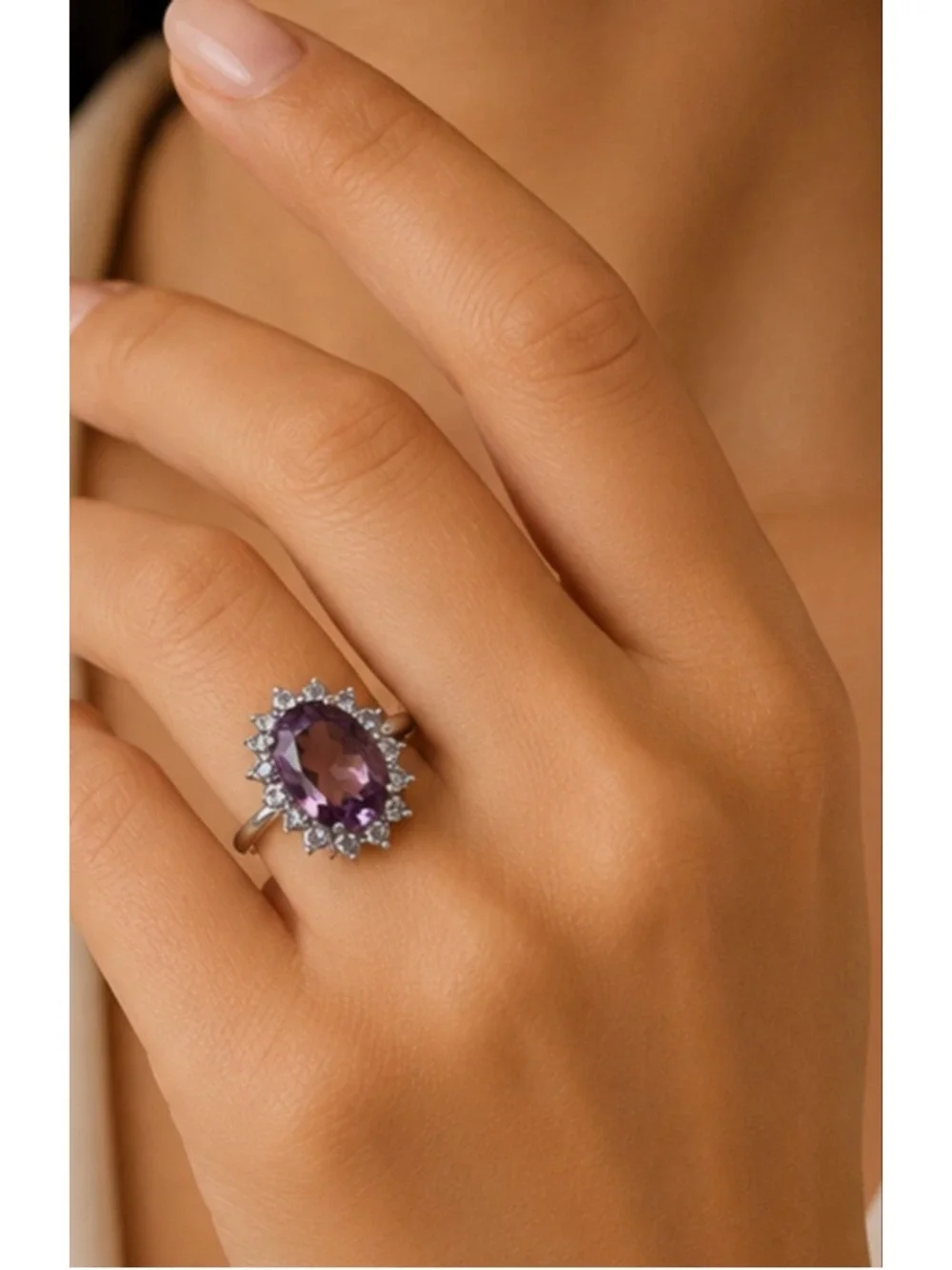 Purple 925 Sterling Silver Oval Amethyst Ring 9 New JTV